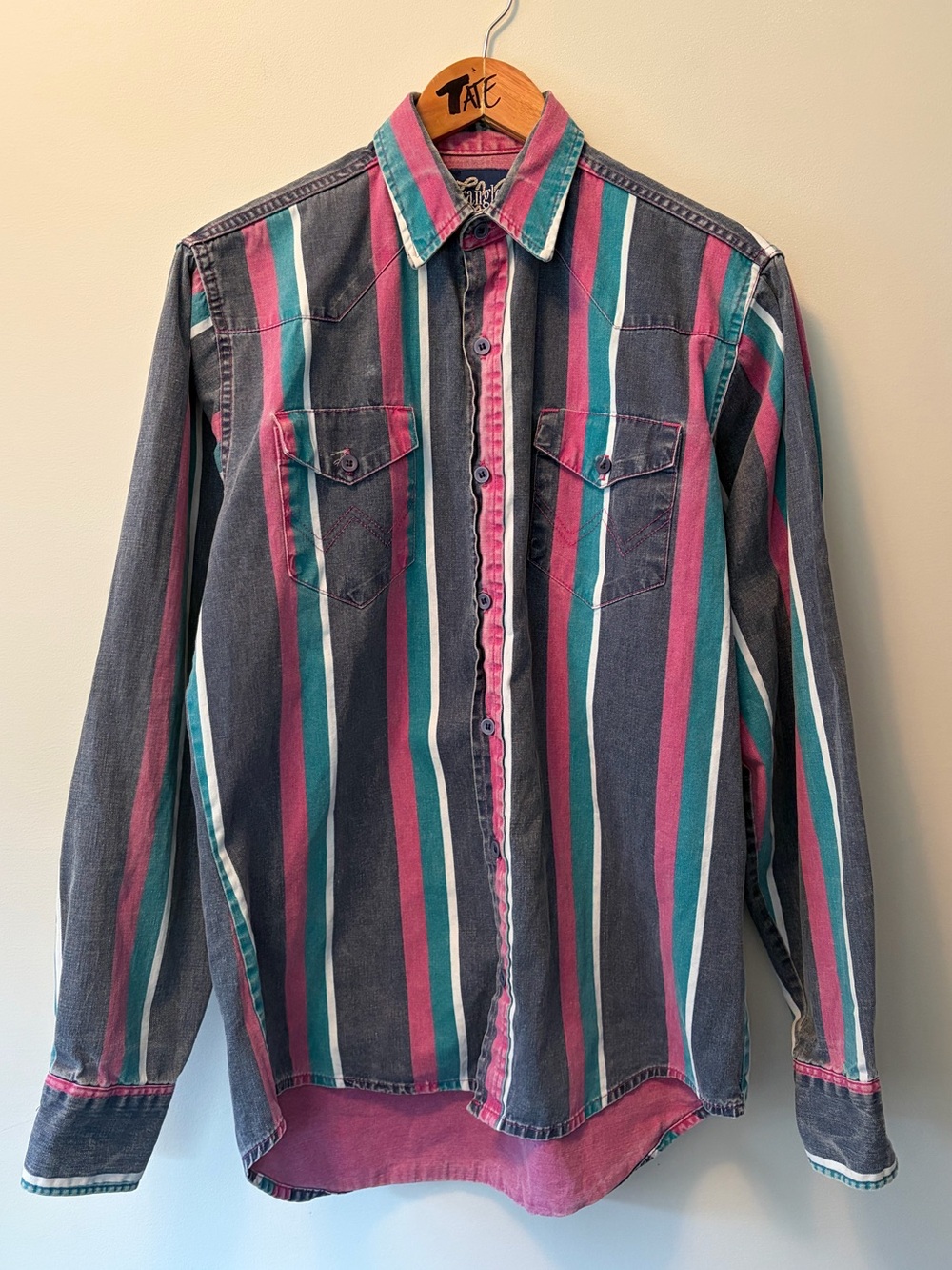 Wrangler Brushpopper Western Shirt Size 15 1/2-35 Multicolor Stripe